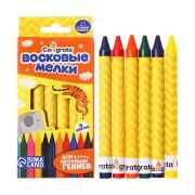 Мелки восковые 6 цветов, 93×8 мм, в картонной коробке