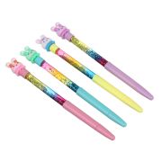 Ручка шариковая синяя, наконечник в форме зайчика, корпус с блестками, пластик