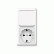 Выключатель ОУ 2-х кл.+ розетка с/з, IP20, бел. вертик.