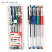 Набор гелевых ручек, 4 цв., с рез-ми держ., в блистере на кнопке